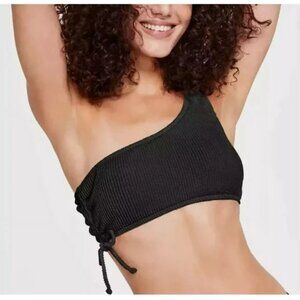 SOILED Salt + Cove Junior Shirred 1 Shoulder Ribbed Bikini Top Sz D/DD $40 O278